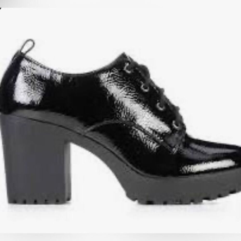 ynot Block Platform Heeled Lace‎ Up Oxfords Round Toe Patent Leather Size 9.5